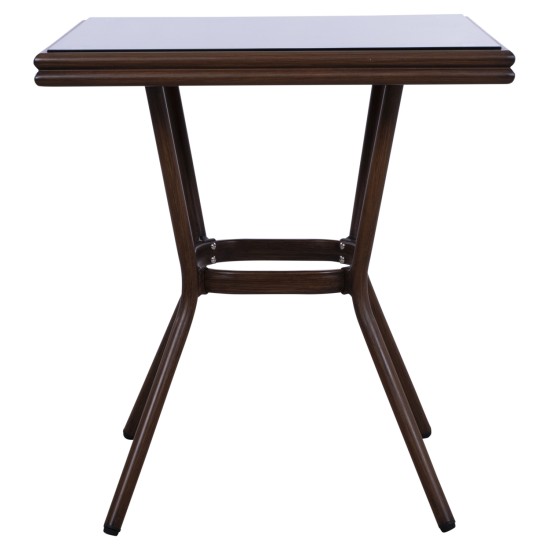 ΤΡΑΠΕΖΙ ΑΛΟΥΜΙΝΙΟΥ HARLOW 70X70X76Υ ΜΕ ΟΨΗ BAMBOO HM5568.03 ΚΑΦΕ ΜΕ ΓΥΑΛΙ