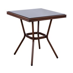 ΤΡΑΠΕΖΙ ΑΛΟΥΜΙΝΙΟΥ HARLOW 70X70X76Υ ΜΕ ΟΨΗ BAMBOO HM5568.03 ΚΑΦΕ ΜΕ ΓΥΑΛΙ