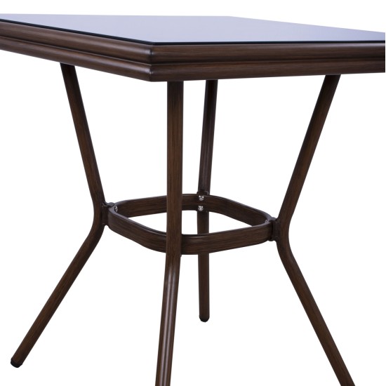 ΤΡΑΠΕΖΙ ΑΛΟΥΜΙΝΙΟΥ HARLOW 70X70X76Υ ΜΕ ΟΨΗ BAMBOO HM5568.03 ΚΑΦΕ ΜΕ ΓΥΑΛΙ