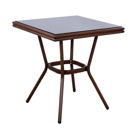 ΤΡΑΠΕΖΙ ΑΛΟΥΜΙΝΙΟΥ HARLOW 70X70X76Υ ΜΕ ΟΨΗ BAMBOO HM5568.03 ΚΑΦΕ ΜΕ ΓΥΑΛΙ