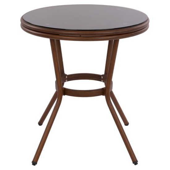 ΤΡΑΠΕΖΙ ΑΛΟΥΜΙΝΙΟΥ MOSES Φ70x76 εκ. BAMBOO LOOK HM5532.03 ΚΑΦΕ ΜΕ ΓΥΑΛΙ