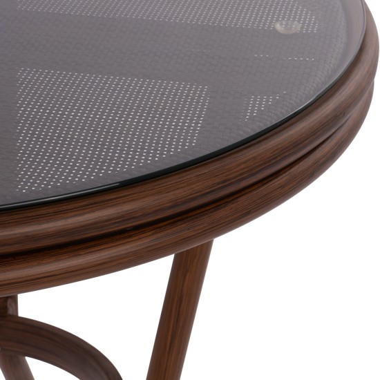 ΤΡΑΠΕΖΙ ΑΛΟΥΜΙΝΙΟΥ MOSES Φ70x76 εκ. BAMBOO LOOK HM5532.03 ΚΑΦΕ ΜΕ ΓΥΑΛΙ