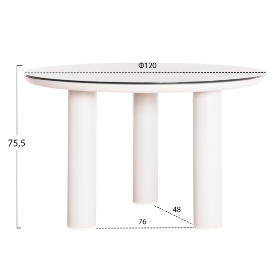 ΤΡΑΠΕΖΙ ΑΛΟΥΜΙΝΙΟΥ DOSUN HM6201.02 ΚΡΕΜ ΣΚΕΛΕΤΟΣ-3D PRINT ΓΥΑΛΙ-ΚΕΡΑΜΙΚΟ LOOK Φ120εκ
