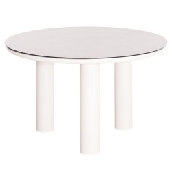 ΤΡΑΠΕΖΙ ΑΛΟΥΜΙΝΙΟΥ DOSUN HM6201.02 ΚΡΕΜ ΣΚΕΛΕΤΟΣ-3D PRINT ΓΥΑΛΙ-ΚΕΡΑΜΙΚΟ LOOK Φ120εκ