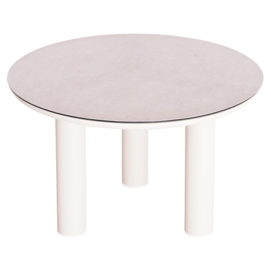 ΤΡΑΠΕΖΙ ΑΛΟΥΜΙΝΙΟΥ DOSUN HM6201.02 ΚΡΕΜ ΣΚΕΛΕΤΟΣ-3D PRINT ΓΥΑΛΙ-ΚΕΡΑΜΙΚΟ LOOK Φ120εκ