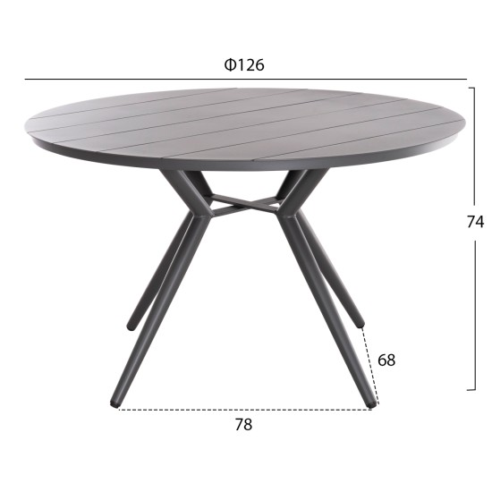 ΤΡΑΠΕΖΙ ΑΛΟΥΜΙΝΙΟΥ ΣΤΡΟΓΓΥΛΟ HIGER HM6290.01 ΓΚΡΙ Φ126x74Υεκ.