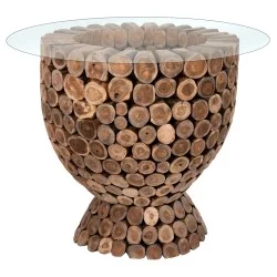 ΤΡΑΠΕΖΙ BAR ΣΤΡΟΓΓΥΛΟ LEEROY HM9806 KOMMATIA ΞΥΛΟΥ TEAK Φ900x103Υεκ.