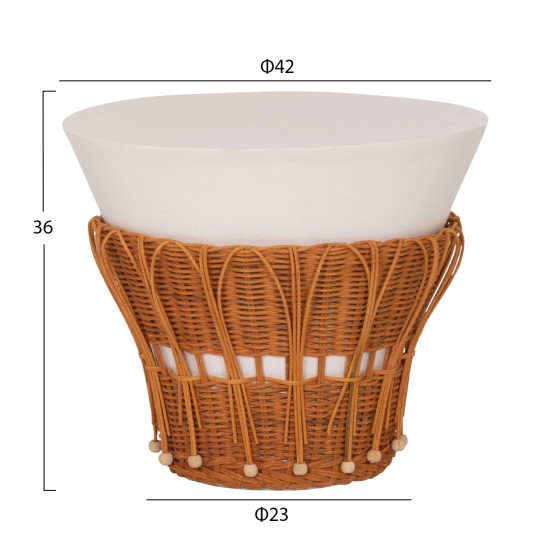 ΤΡΑΠΕΖΙ ΒΟΗΘΗΤΙΚΟ PERRAL HM18164.02S FIBER CEMENT ΛΕΥΚΟ-ΦΥΣΙΚΟ RATTAN--Φ42x36Υεκ