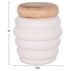 ΤΡΑΠΕΖΙ ΒΟΗΘΗΤΙΚΟ PUFFAT HM18172.02 FIBER CEMENT ΛΕΥΚΟ- ΞΥΛΟ TEAK TOP Φ45x46Υεκ.