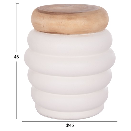 ΤΡΑΠΕΖΙ ΒΟΗΘΗΤΙΚΟ PUFFAT HM18172.02 FIBER CEMENT ΛΕΥΚΟ- ΞΥΛΟ TEAK TOP Φ45x46Υεκ.