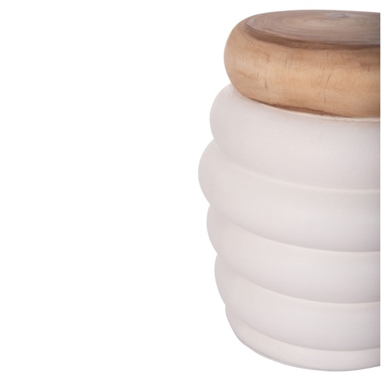 ΤΡΑΠΕΖΙ ΒΟΗΘΗΤΙΚΟ PUFFAT HM18172.02 FIBER CEMENT ΛΕΥΚΟ- ΞΥΛΟ TEAK TOP Φ45x46Υεκ.