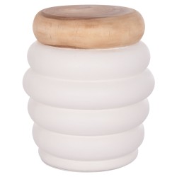 ΤΡΑΠΕΖΙ ΒΟΗΘΗΤΙΚΟ PUFFAT HM18172.02 FIBER CEMENT ΛΕΥΚΟ- ΞΥΛΟ TEAK TOP Φ45x46Υεκ.