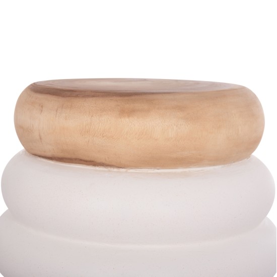 ΤΡΑΠΕΖΙ ΒΟΗΘΗΤΙΚΟ PUFFAT HM18172.02 FIBER CEMENT ΛΕΥΚΟ- ΞΥΛΟ TEAK TOP Φ45x46Υεκ.