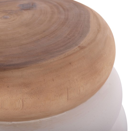 ΤΡΑΠΕΖΙ ΒΟΗΘΗΤΙΚΟ PUFFAT HM18172.02 FIBER CEMENT ΛΕΥΚΟ- ΞΥΛΟ TEAK TOP Φ45x46Υεκ.