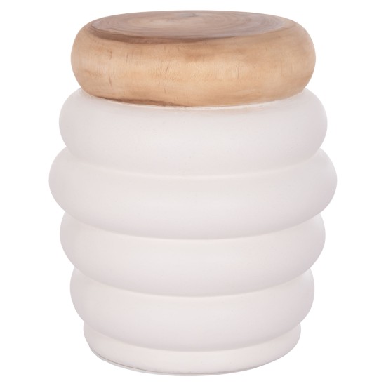 ΤΡΑΠΕΖΙ ΒΟΗΘΗΤΙΚΟ PUFFAT HM18172.02 FIBER CEMENT ΛΕΥΚΟ- ΞΥΛΟ TEAK TOP Φ45x46Υεκ.