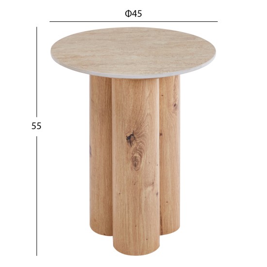 ΤΡΑΠΕΖΙ ΒΟΗΘΗΤΙΚΟ SILVA HM18444 ΚΕΡΑΜΙΚΟ TOP ΟΨΗ ΤΡΑΒΕΡΤΙΝΑΣ-MDF ΦΥΣΙΚΟ Φ45x55Υεκ.