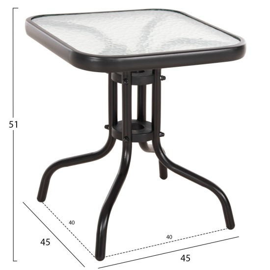 ΤΡΑΠΕΖΙ ΒΟΗΘΗΤΙΚΟ FIGO HM6067.03 ΜΕΤΑΛΛΙΚΟ ΜΑΥΡΟ-ΓΥΑΛΙΝΗ ΕΠΙΦΑΝΕΙΑ 45x45x51Yεκ