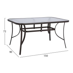 ΤΡΑΠΕΖΙ BRUNO 150X90Χ72Υεκ. ΚΑΦΕ ΜΕΤΑΛΛΙΚΟ ΜΕ ΓΥΑΛΙΝΗ ΕΠΙΦΑΝΕΙΑ HM5145.02