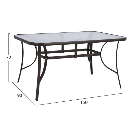ΤΡΑΠΕΖΙ BRUNO 150X90Χ72Υεκ. ΚΑΦΕ ΜΕΤΑΛΛΙΚΟ ΜΕ ΓΥΑΛΙΝΗ ΕΠΙΦΑΝΕΙΑ HM5145.02
