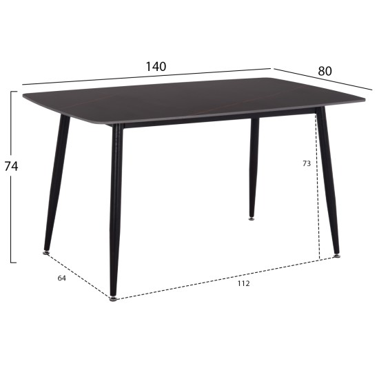 ΤΡΑΠΕΖΙ RAVEN HM18149.02 ΚΕΡΑΜΙΚΟ TOP ΜΕ ΟΨΗ ΜΑΥΡΟ ΜΑΡΜΑΡΟ 140x80x74Υεκ.