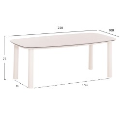 ΤΡΑΠΕΖΙ DOSUN HM6202.02 ΚΡΕΜ ΑΛΟΥΜΙΝΙΟ-3D PRINT ΓΥΑΛΙ ΚΕΡΑΜΙΚΟ LOOK 220x100x75Υεκ