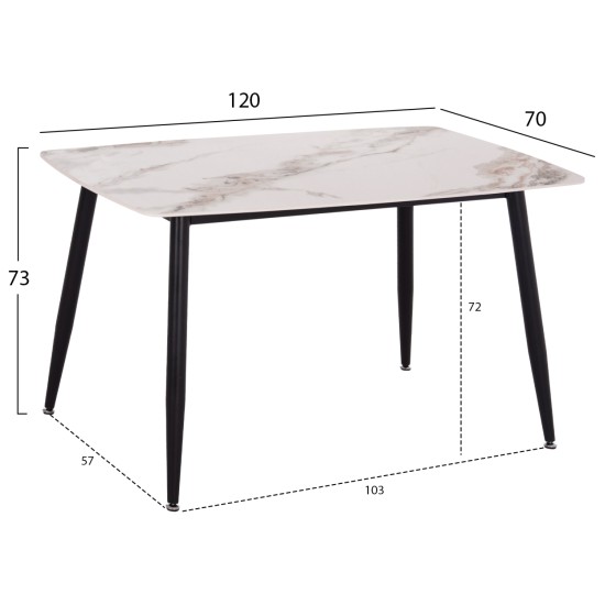 ΤΡΑΠΕΖΙ RAVEN HM9854.04 ΚΕΡΑΜΙΚΟ TOP ΜΕ ΟΨΗ ΜΑΡΜΑΡΟΥ τ.CALACATTA 120x70x73Υεκ.