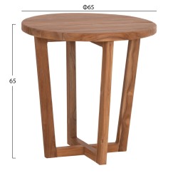 ΤΡΑΠΕΖΙ ΜΕΣΗΣ ΣΤΡΟΓΓΥΛΟ KOLIN HM6650 ΞΥΛΟ TEAK ΦΥΣΙΚΟ Φ65x65Υεκ.