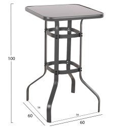 ΤΡΑΠΕΖΙ ΜΠΑΡ ΤΕΤΡΑΓΩΝΟ FIGGY HM6066.01 ΜΕΤΑΛΛΙΚΟ ΓΚΡΙ-ΓΥΑΛΙ ΑΣΦΑΛΕΙΑΣ 60x60x100Υεκ