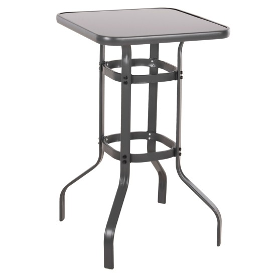 ΤΡΑΠΕΖΙ ΜΠΑΡ ΤΕΤΡΑΓΩΝΟ FIGGY HM6066.01 ΜΕΤΑΛΛΙΚΟ ΓΚΡΙ-ΓΥΑΛΙ ΑΣΦΑΛΕΙΑΣ 60x60x100Υεκ