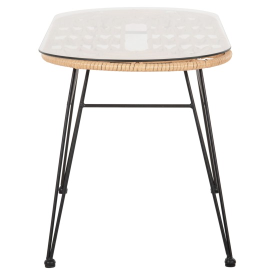 ΤΡΑΠΕΖΙ ΟΒΑΛ ΧΑΜΗΛΟ ALLEGRA HM5695.11 ΜΠΕΖ WICKER-ΜΑΥΡΟ ΜΕΤΑΛΛΟ 100x45x51,5Υεκ.