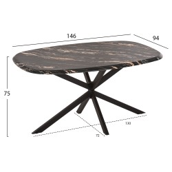 ΤΡΑΠΕΖΙ ΟΒΑΛ RODDEN HM11903.02 ΜΕ WERZALIT BLACK/GOLD MARBLE-ΜΑΥΡΗ ΒΑΣΗ 146x94x75Υεκ