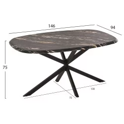 ΤΡΑΠΕΖΙ ΟΒΑΛ RODDEN HM11903.02 ΜΕ WERZALIT BLACK/GOLD MARBLE-ΜΑΥΡΗ ΒΑΣΗ 146x94x75Υεκ