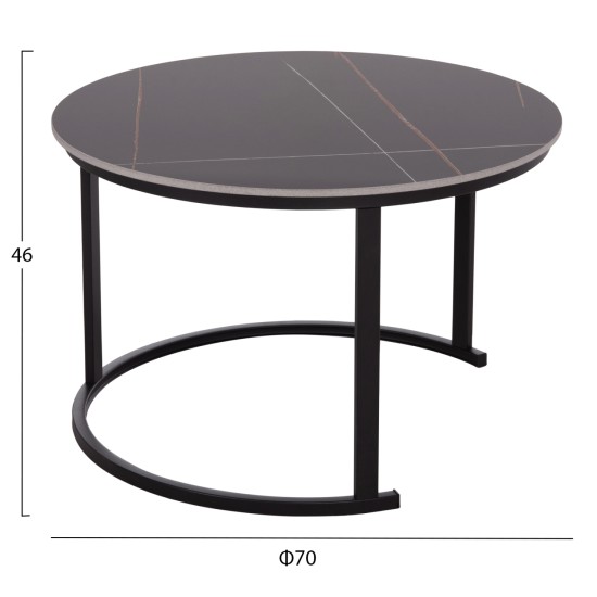 ΤΡΑΠΕΖΙ ΣΑΛΟΝΙΟΥ 2ΤΜΧ TALOS ΚΕΡΑΜΙΚΟ TOP ΜΕ ΟΨΗ ΜΑΥΡΟΥ ΜΑΡΜΑΡΟΥ HM18140.02 Φ70+Φ50