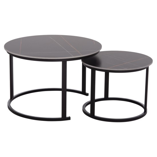 ΤΡΑΠΕΖΙ ΣΑΛΟΝΙΟΥ 2ΤΜΧ TALOS ΚΕΡΑΜΙΚΟ TOP ΜΕ ΟΨΗ ΜΑΥΡΟΥ ΜΑΡΜΑΡΟΥ HM18140.02 Φ70+Φ50