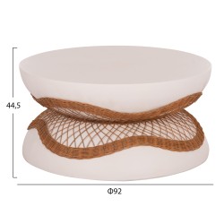 ΤΡΑΠΕΖΙ ΣΑΛΟΝΙΟΥ ANNA HM18157.02 FIBER CEMENT ΛΕΥΚΟ-ΦΥΣΙΚΟ RATTAN--Φ92x44.5Υεκ