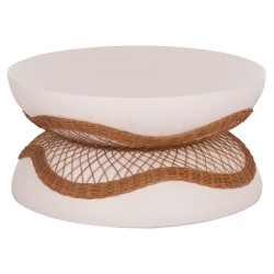 ΤΡΑΠΕΖΙ ΣΑΛΟΝΙΟΥ ANNA HM18157.02 FIBER CEMENT ΛΕΥΚΟ-ΦΥΣΙΚΟ RATTAN--Φ92x44.5Υεκ