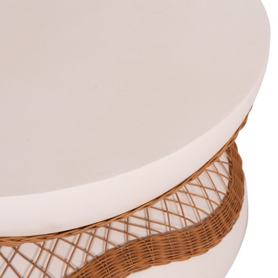 ΤΡΑΠΕΖΙ ΣΑΛΟΝΙΟΥ ANNA HM18157.02 FIBER CEMENT ΛΕΥΚΟ-ΦΥΣΙΚΟ RATTAN--Φ92x44.5Υεκ