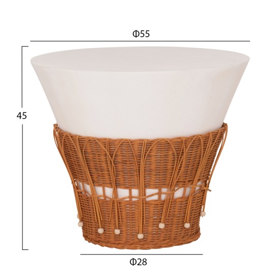 ΤΡΑΠΕΖΙ ΣΑΛΟΝΙΟΥ PERRAL HM18164.02L FIBER CEMENT ΛΕΥΚΟ-ΦΥΣΙΚΟ RATTAN--Φ55x45Υεκ