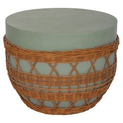 ΤΡΑΠΕΖΙ ΣΑΛΟΝΙΟΥ VILHENA HM18165 FIBER CEMENT ΠΡΑΣΙΝΟ-RATTAN ΦΥΣΙΚΟ Φ56x47Υεκ.