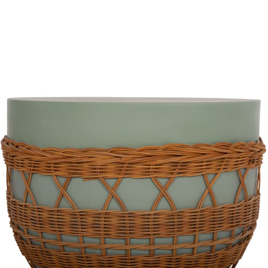 ΤΡΑΠΕΖΙ ΣΑΛΟΝΙΟΥ VILHENA HM18165 FIBER CEMENT ΠΡΑΣΙΝΟ-RATTAN ΦΥΣΙΚΟ Φ56x47Υεκ.