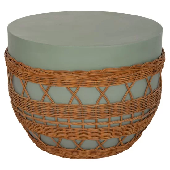 ΤΡΑΠΕΖΙ ΣΑΛΟΝΙΟΥ VILHENA HM18165 FIBER CEMENT ΠΡΑΣΙΝΟ-RATTAN ΦΥΣΙΚΟ Φ56x47Υεκ.