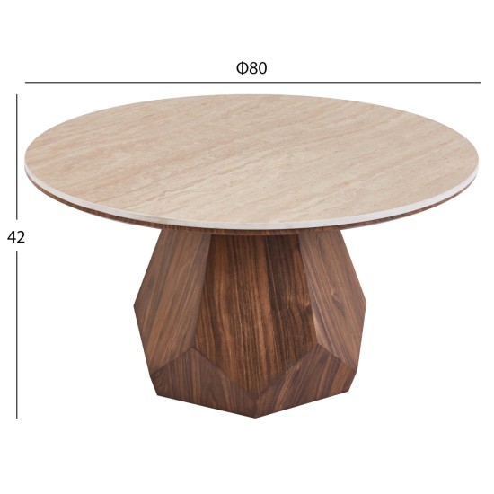 ΤΡΑΠΕΖΙ ΣΑΛΟΝΙΟΥ VENERA HM18441 ΚΕΡΑΜΙΚΟ TOP ΟΨΗ ΤΡΑΒΕΡΤΙΝΑΣ-MDF ΚΑΡΥΔΙ Φ80x42Υεκ.