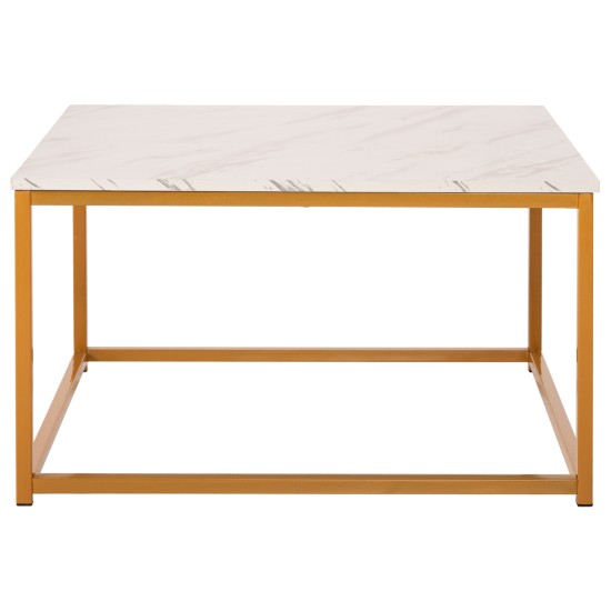 ΤΡΑΠΕΖΙ ΣΑΛΟΝΙΟΥ BRAYLEN HM8942.11 ΜΕΛΑΜΙΝΗ ΛΕΥΚΟ ΜΑΡΜΑΡΟ-ΧΡΥΣΗ ΒΑΣΗ 75x75x43,5Υεκ.