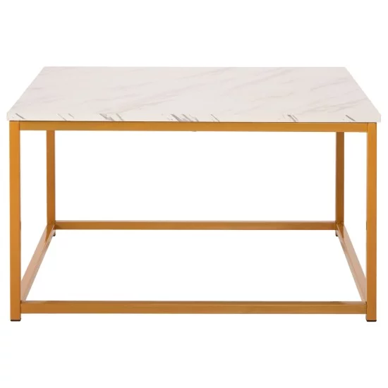 ΤΡΑΠΕΖΙ ΣΑΛΟΝΙΟΥ BRAYLEN HM8942.11 ΜΕΛΑΜΙΝΗ ΛΕΥΚΟ ΜΑΡΜΑΡΟ-ΧΡΥΣΗ ΒΑΣΗ 75x75x43,5Υεκ.