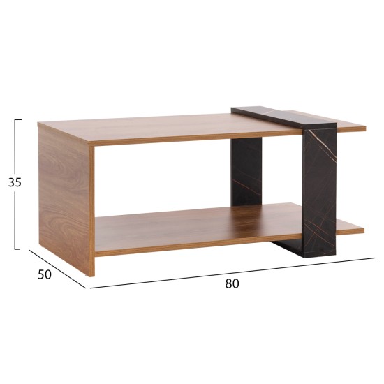 ΤΡΑΠΕΖΙ ΣΑΛΟΝΙΟΥ WILMA HM8950.12 ΜΕΛΑΜΙΝΗ ΣΕ ΦΥΣΙΚΟ-ΜΑΥΡΟ ΜΑΡΜΑΡΟ 80Χ50Χ35Υεκ.