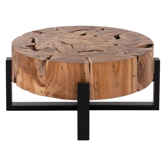 ΤΡΑΠΕΖΙ ΣΑΛΟΝΙΟΥ MOBLEY HM9352 ΑΠΟ ΜΑΣΙΦ ΞΥΛΟ ΤEAK ΦΥΣΙΚΟ Φ80x40YΕκ.