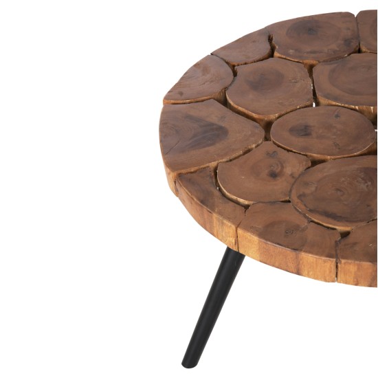 ΤΡΑΠΕΖΙ ΣΑΛΟΝΙΟΥ RIBBEN HM9553 ΞΥΛΟ SUAR ΦΥΣΙΚΟ-ΜΑΥΡΑ ΜΕΤΑΛΛΙΚΑ ΠΟΔΙΑ Φ80x45Υεκ.