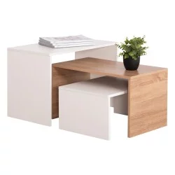 ΤΡΑΠΕΖΙ ΣΑΛΟΝΙΟΥ ΣΕΤ 3ΤΜΧ BENTIL HM9444.11 ΜΕΛΑΜΙΝΗ SONAMA-ΛΕΥΚΟ 65x35x45Υεκ