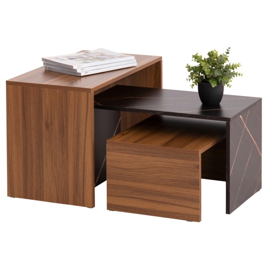 ΤΡΑΠΕΖΙ ΣΑΛΟΝΙΟΥ ΣΕΤ 3ΤΜΧ BENTIL HM9444.12 ΜΕΛΑΜΙΝΗ ΚΑΡΥΔΙ-ΜΑΥΡΟ ΜΑΡΜΑΡΟ 65x35x45Υεκ