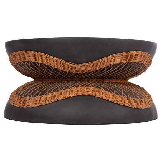 ΤΡΑΠΕΖΙ ΣΑΛΟΝΙΟΥ ΣΤΡΟΓΓΥΛΟ ANNA HM18157.01 FIBER CEMENT ΣΕ ΜΑΥΡΟ-ΦΥΣΙΚΟ RATTAN--Φ92x44.5Υεκ.